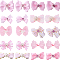 20 PCS Cute Dog Hair Bows With Rubber Bands Elastic Handmade Mix Style Lace Rhinestone Pearls For Furry Puppy Cat Pet Gi