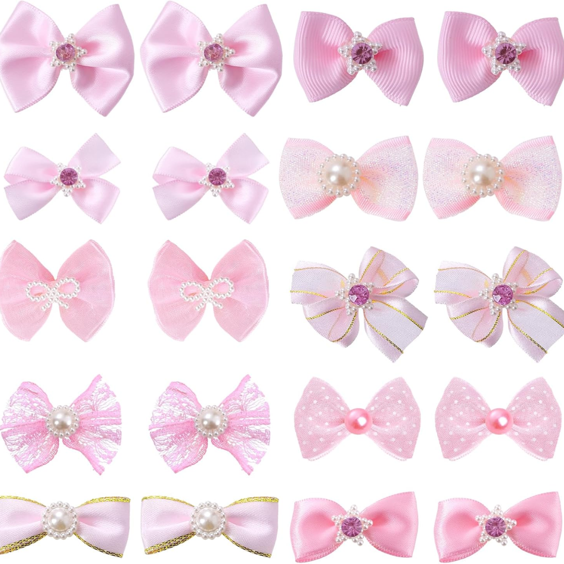 20 PCS Cute Dog Hair Bows With Rubber Bands Elastic Handmade Mix Style Lace Rhinestone Pearls For Furry Puppy Cat Pet Gi