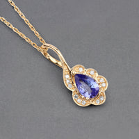 0.40 Carat Genuine Tanzanite and White Diamond 14K Yellow Gold Pendant