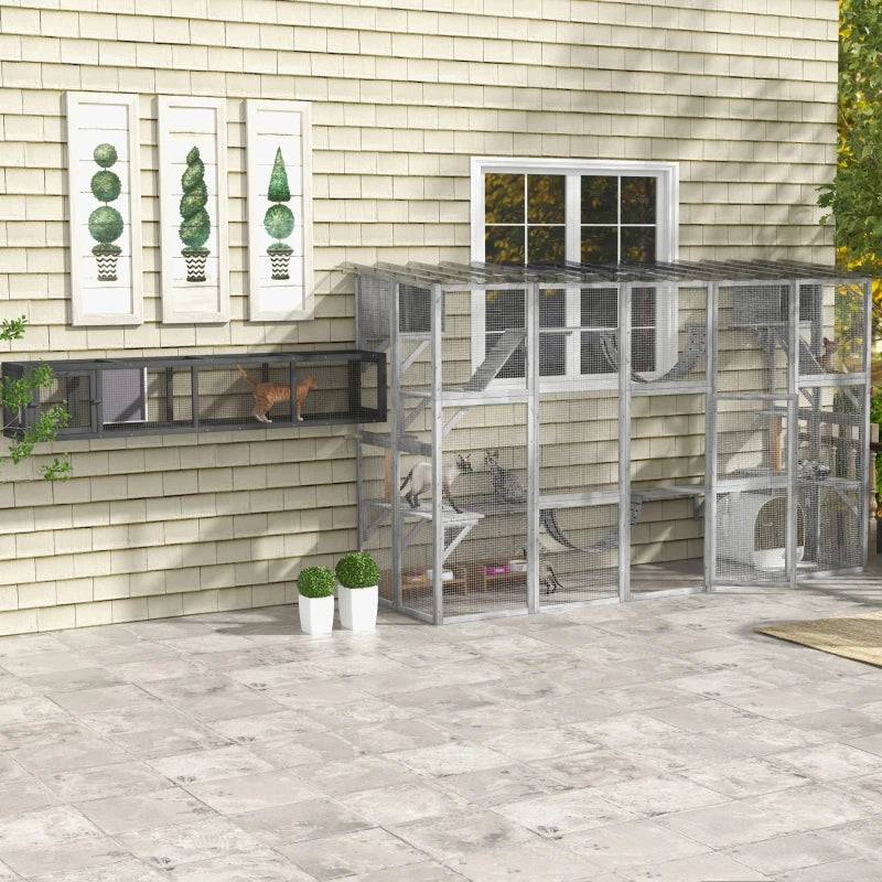 Playground Cat Window Box Outside Enclosure For Multiple Cats W Shelves & Bridges, Gray,Multiple Packages Shipped. Pleas
