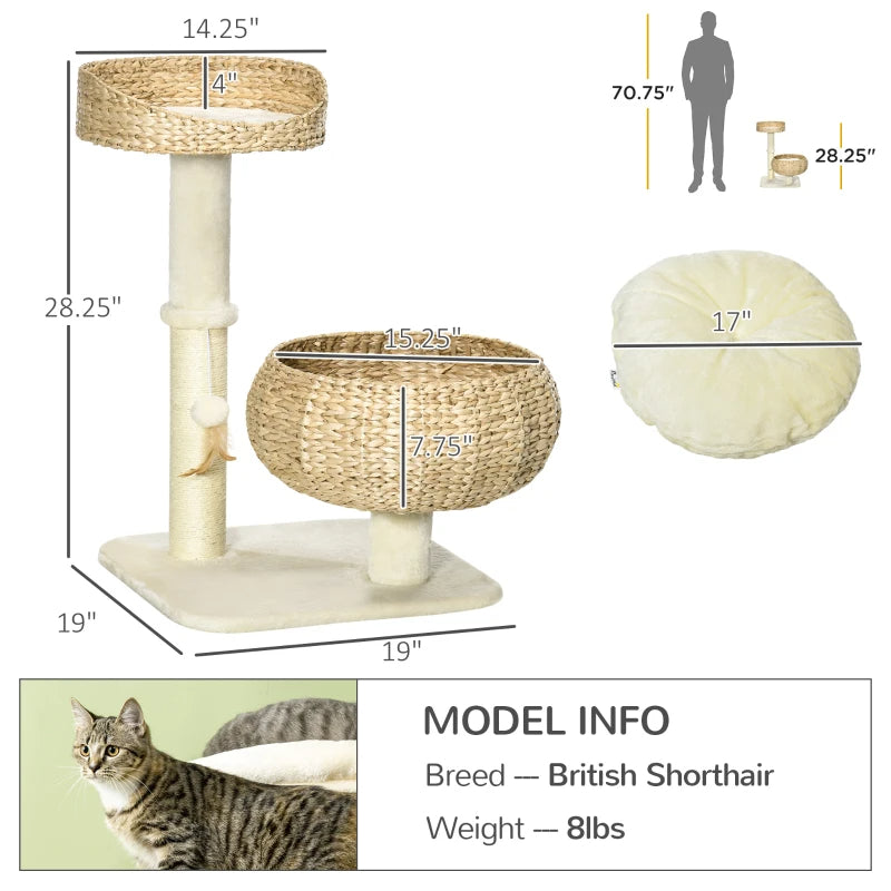 Elevated Cat Bed With Sisal Scratching Post For Indoor Kitties, Modern Cat Tree With Cute Basket Design, Small Cat Tree 