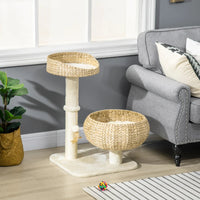 Elevated Cat Bed With Sisal Scratching Post For Indoor Kitties, Modern Cat Tree With Cute Basket Design, Small Cat Tree 