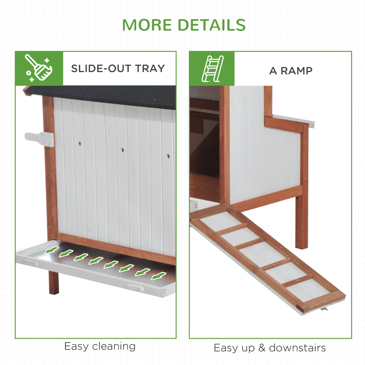 47" Chicken Coop, Wooden Chicken House Raised Rabbit Hutch with Waterproof Roof, Nesting Box and Handles for 3-5 Hens, P