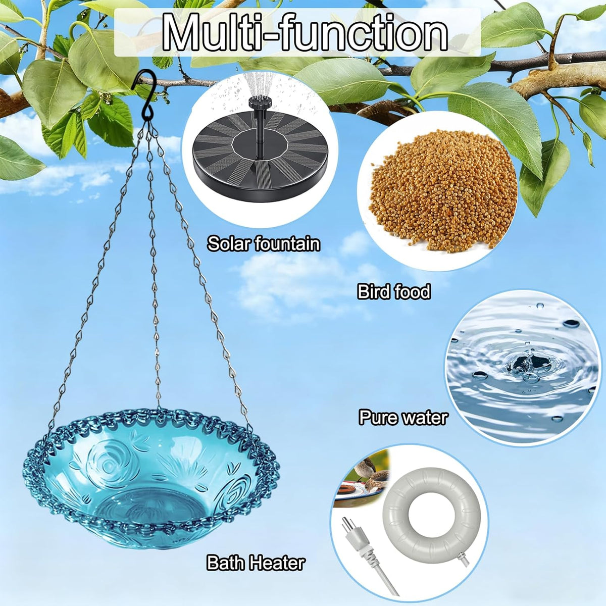 Hanging Bird Baths And Feeders For Outdoors, Plastic Bird Water Bowls For Garden And Yard Use