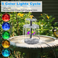 1Pc 3Tier Solar Bird Bath Fountain Solar Powered Water Fountain Waterfall Feature With Colorful Light 3 Nozzles 6W Solar