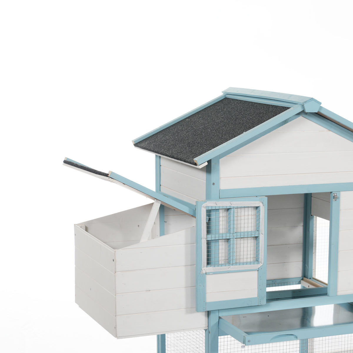 Large Wooden Chicken Coop with Double Nesting Boxes, Outdoor Walk-In Chicken Run with Waterproof Asphalt Roof, Fir Wood 