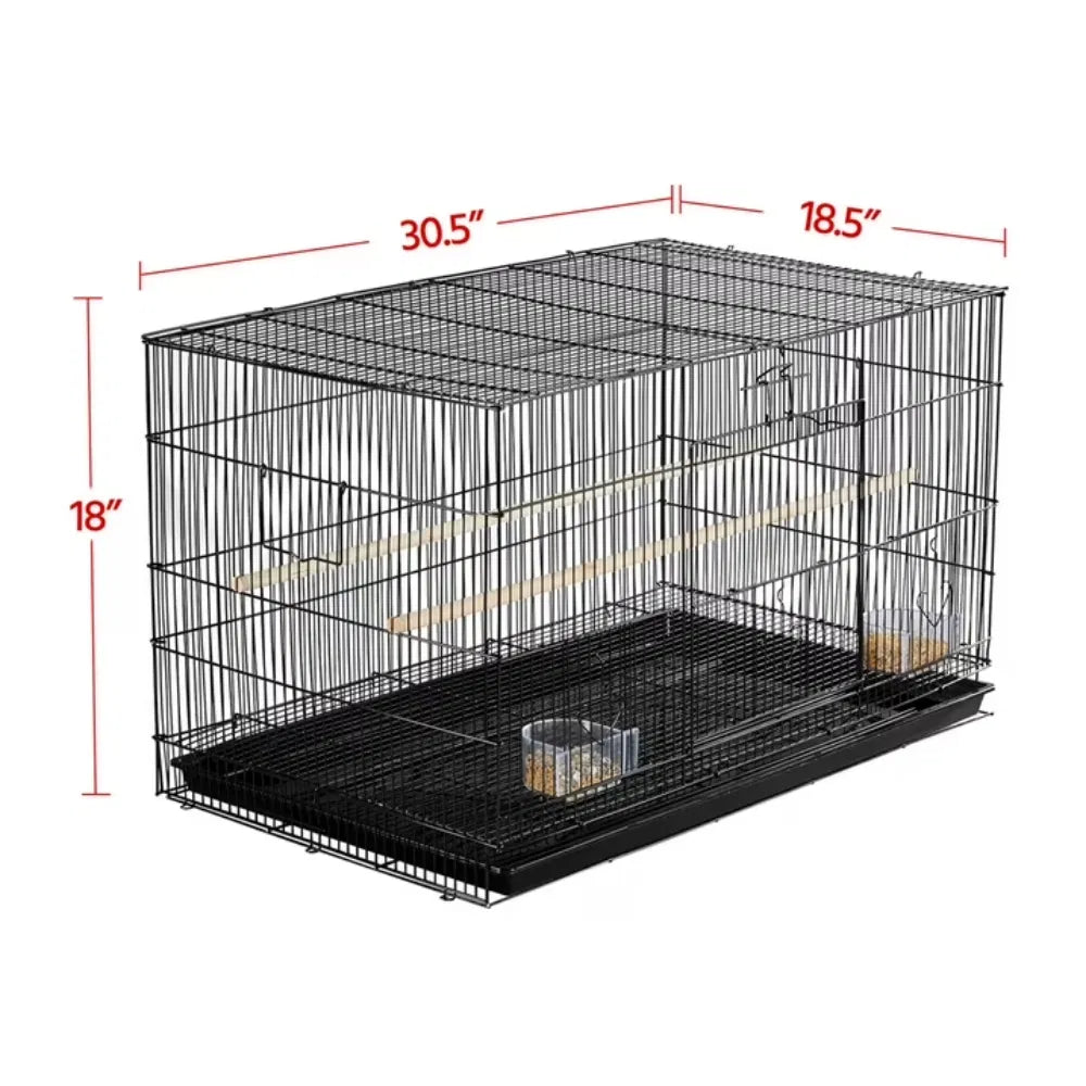 30.5'' Metal Cage with Wood Perches for Small birds, Black