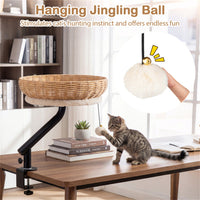 360 Rotatable Desktop Cat Bed Perch, 2-in-1 Workspace Cat Retreat With Jingling Ball Natural Black White