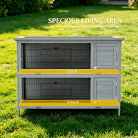 54" 2-Story Large Rabbit Hutch, Bunny Cage, Wooden Pet House, Small Animal Habitat, Gray with Lockable Doors, Tray, Roof