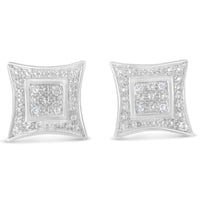 .925 Sterling Silver Diamond Accented 4-Stone Four Pointed Star Shaped Halo-Style Stud Earrings (H-I Color, I2-I3 Clarity)