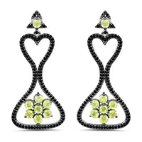 6.93 Carat Genuine Peridot and Black Spinel .925 Sterling Silver Earrings