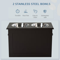 Raised Pet Feeding Storage Station with 2 Stainless Steel Bowls Base for Large Dogs and Other Large Pets, Coffee