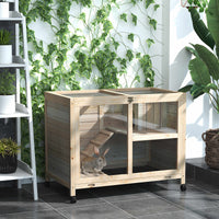 Rabbit Hutch with Wheels, Desk and Side Table Sized, Wooden Rabbit Cage, Waterproof Small Bunny Cage with Removable Tray