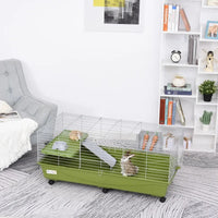47 Small Animal Cage Chinchilla Guinea Pig Hutch Pet House With Platform Ramp, Food Dish, Wheels, & Water Bottle