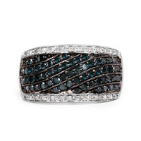 0.80 Carat Genuine Blue Diamond and White Diamond .925 Sterling Silver Ring