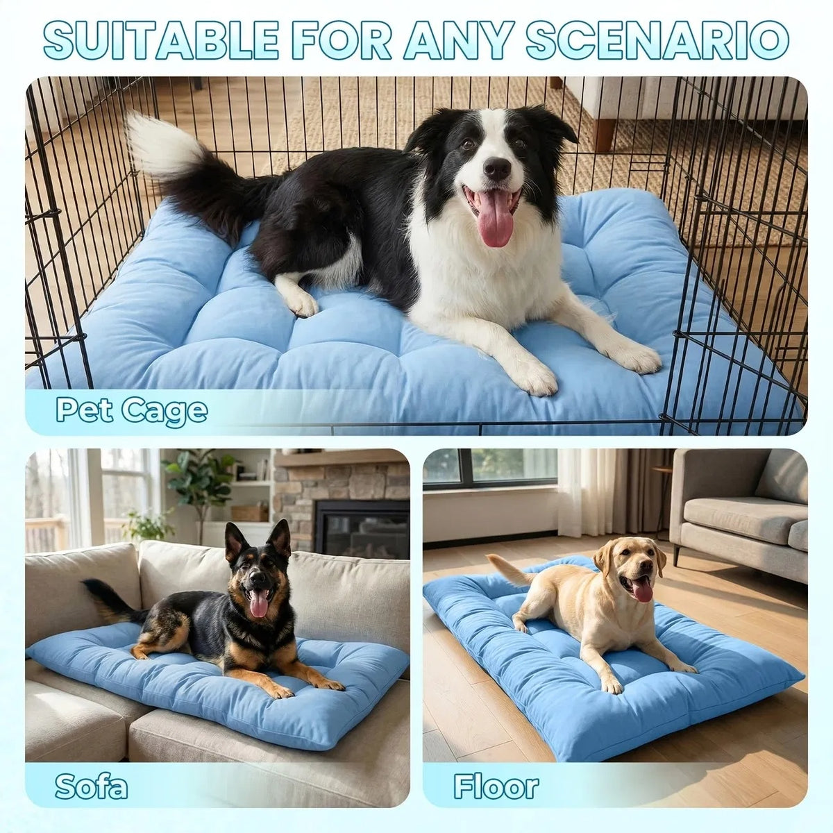 Extra-Large Cooling Dog Sofa Bed, Ultra-Soft Plush Pet Mat With 8 Compartments And Non-Slip Bottom, Thick Polyester Dog 