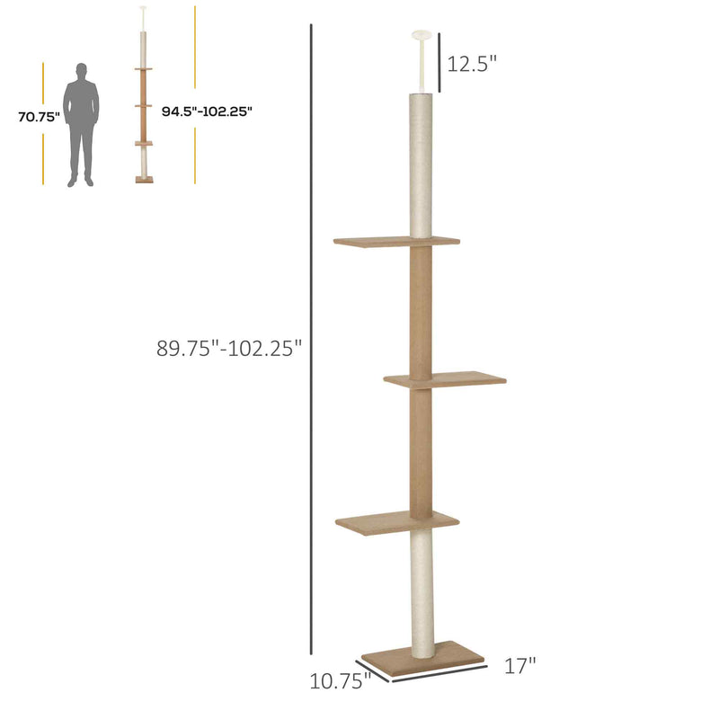 Floor-to-Ceiling Cat Tree Climbing Tower with Sisal-Covered Scratching Posts Natural Cat Tree Activity Center for Kitten