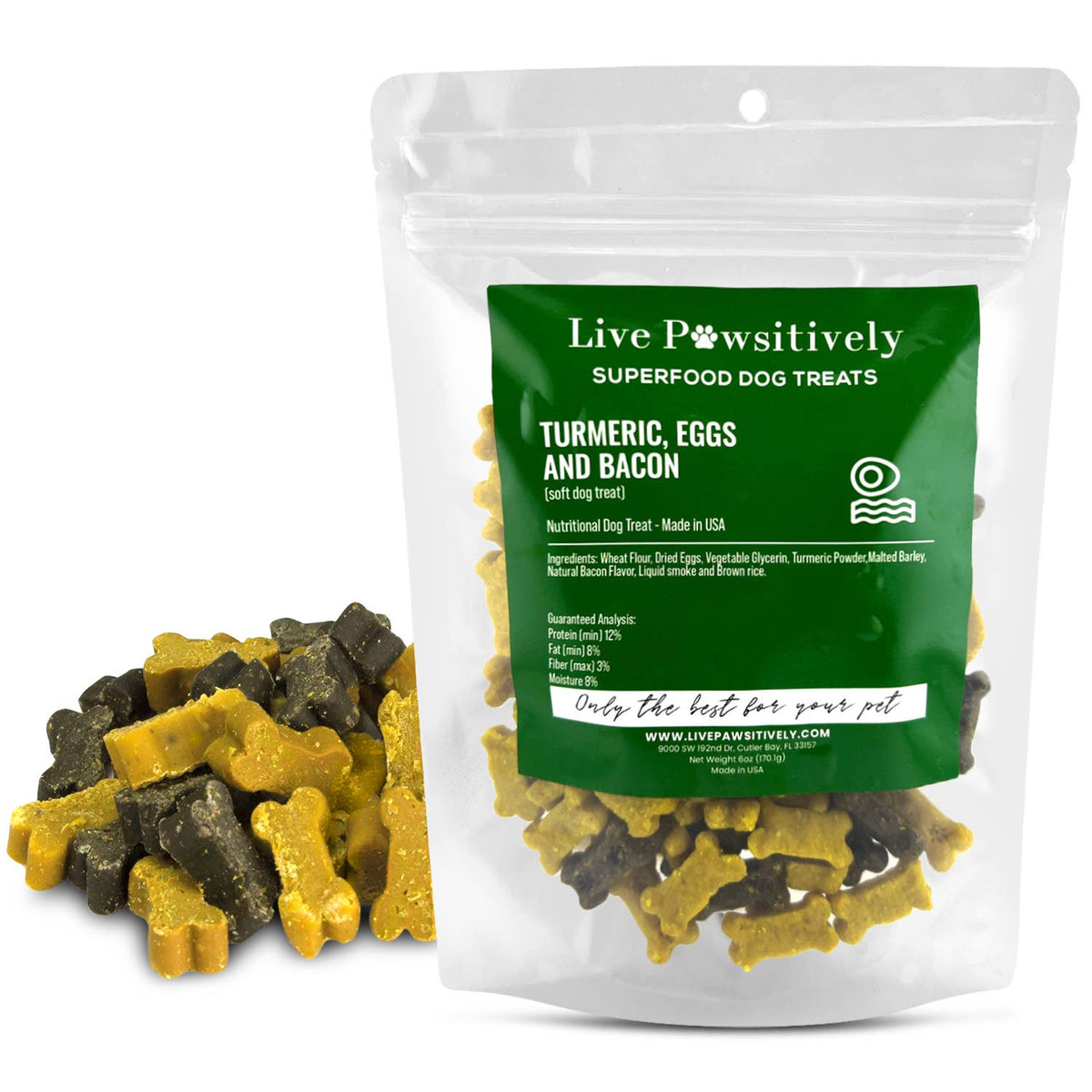 Live Pawsitive Turmeric, Eggs & Bacon Soft Dog Treats, 6 oz