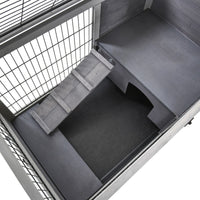 Indoor Rabbit Enclosure, Wooden Elevated Cage Habitat with Enclosed Run with Wheels - Ideal for Rabbits and Guinea Pigs