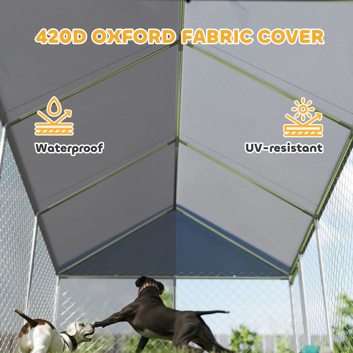 Galvanized Steel Outdoor Dog Kennel with Roof, Safety Lock, for Backyard, 13.1' x 7.5' x 7.8'