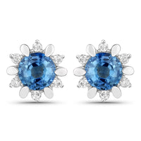 1.87 Carat Genuine Blue Sapphire and White Diamond 14K White Gold Earrings