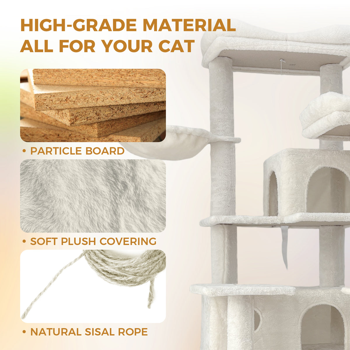 68in Tall Multi-Level Green Cat Tree with Hammocks, Hanging Basket, Cat Cave, Removeable Cushion, Scratching Posts - Plu