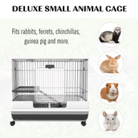 2-Level Small Animal Cage Rabbit Hutch with Wheels, Removable Tray, Platform and Ramp for Bunny, Chinchillas, Ferret, Bl