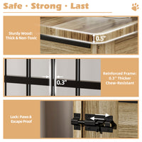32in Dog Crate Furniture, Double Door Wooden Indoor Dog Kennel Furniture, Decorative Pet Cage End Table With Wheels For 