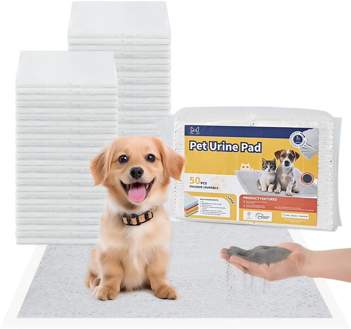 50-Pack Pet Training Pads Puppy Pads 5-Layer Leak-Proof Design 22-Inch Square Disposable Pads Super Absorbent Suitable F
