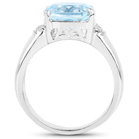 4.58 Carat Genuine Blue Topaz and White Topaz .925 Sterling Silver Ring