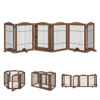 6-Panel Freestanding Solid Wood Dog Gate with Lockable Door, 132"L x 31.5"H – Foldable Pet Gate & Playpen, No Wall Mounting Required