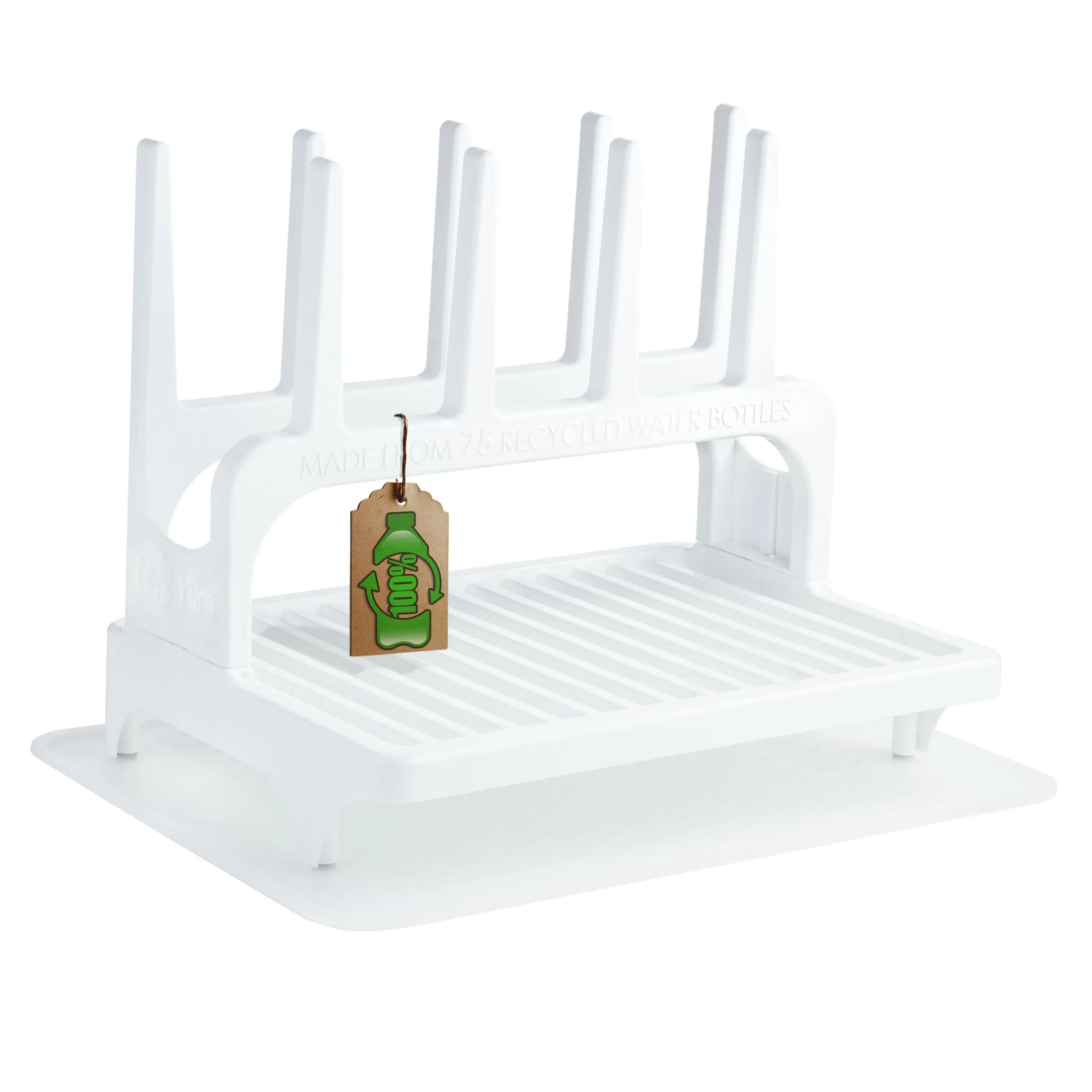 PopYum Glacier White Drying Rack from 100% Recycled Bottles with Silicone Drying Mat, countertop for Baby Bottles, Plastic Bags, Cups, Compact - BIG FRENCHIES