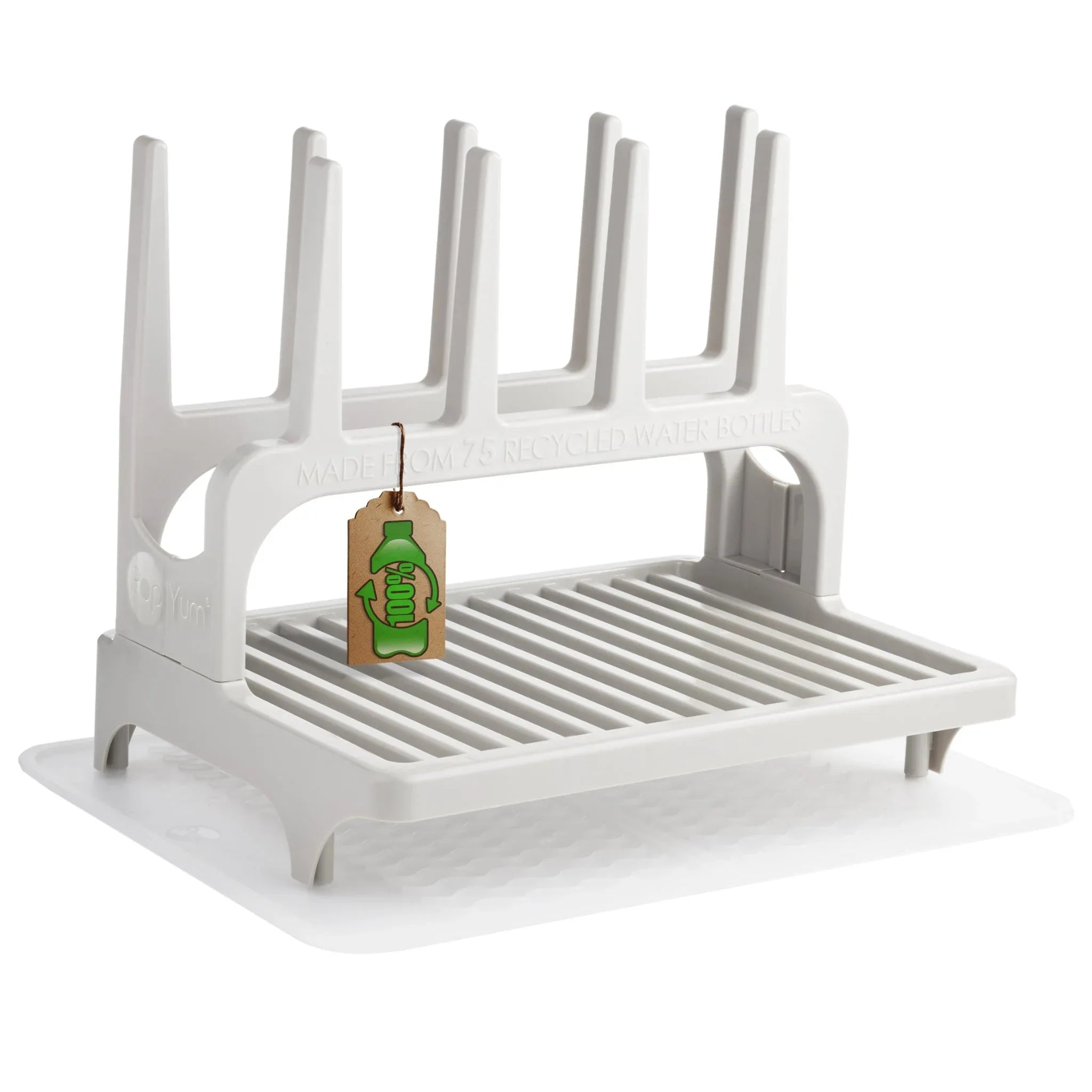 PopYum Seattle Gray Drying Rack from 100% Recycled Bottles with Silicone Drying Mat, countertop for Baby Bottle, Plastic Bags, Cups, Compact - BIG FRENCHIES