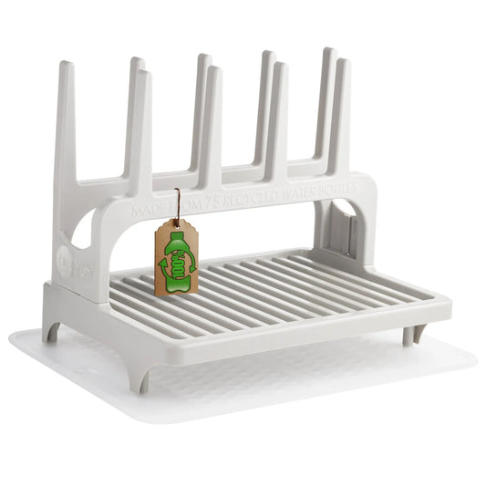 PopYum Seattle Gray Drying Rack from 100% Recycled Bottles with Silicone Drying Mat, countertop for Baby Bottle, Plastic Bags, Cups, Compact - BIG FRENCHIES