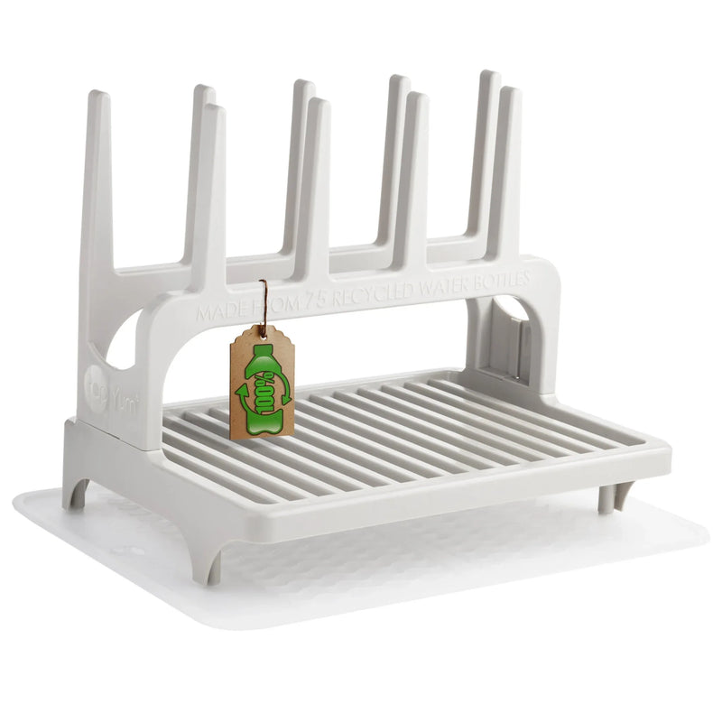 PopYum Seattle Gray Drying Rack from 100% Recycled Bottles with Silicone Drying Mat, countertop for Baby Bottle, Plastic Bags, Cups, Compact - BIG FRENCHIES