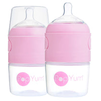 PopYum 5oz Anti-Colic Baby Bottle for Breast and Formula Feeding, 2-Pack, Pink, #1 Slow Flow Nipples - BIG FRENCHIES
