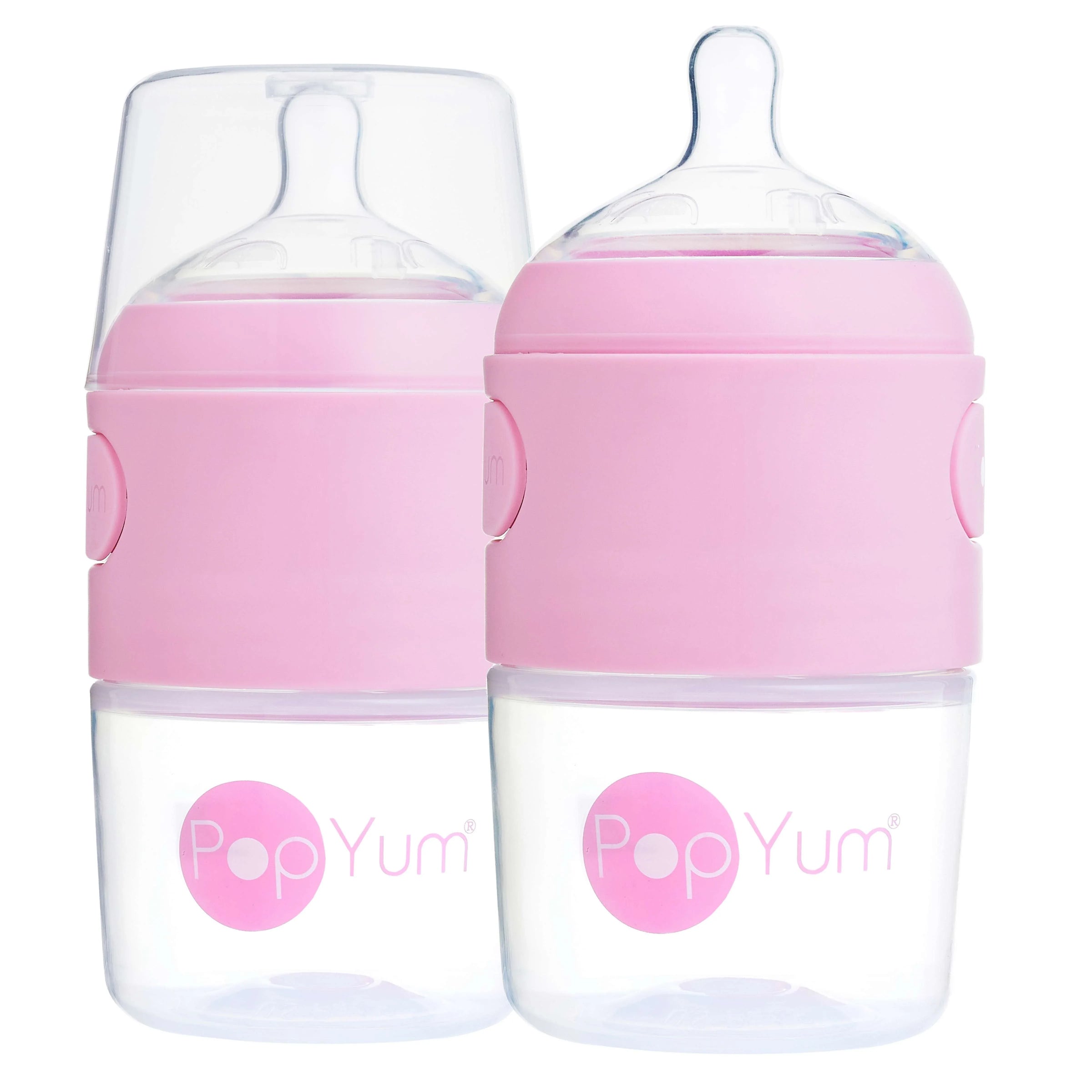 PopYum 5oz Anti-Colic Baby Bottle for Breast and Formula Feeding, 2-Pack, Pink, #1 Slow Flow Nipples - BIG FRENCHIES