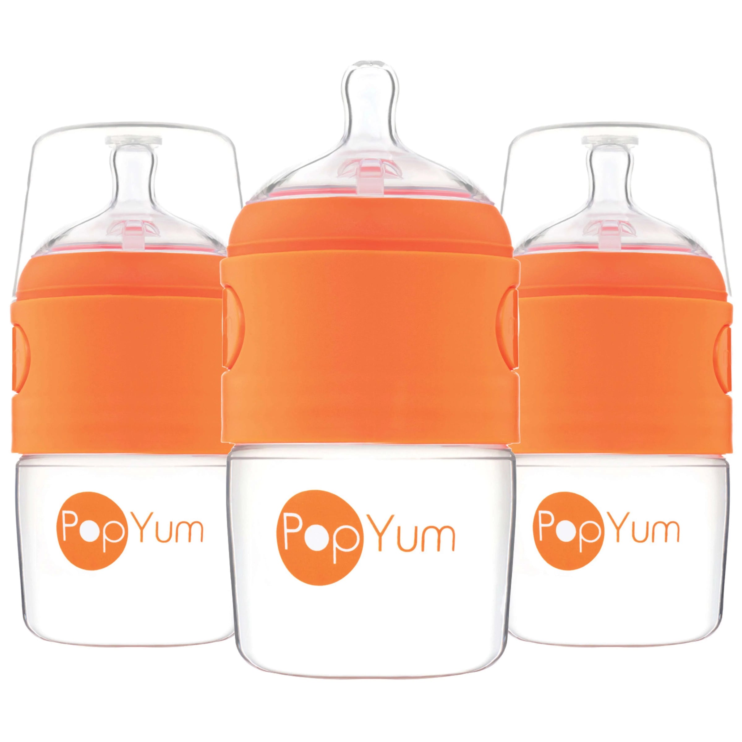 PopYum 5oz Anti-Colic Baby Bottle for Breast and Formula Feeding, 3-Pack, Orange, #1 Slow Flow Nipples - BIG FRENCHIES