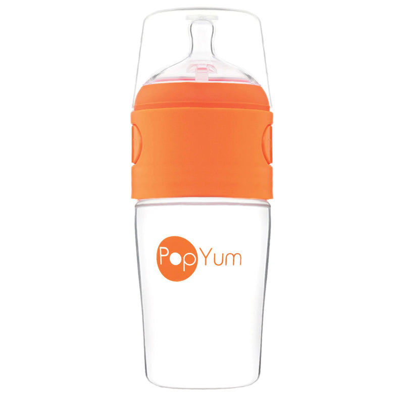 PopYum 9oz Anti-Colic Baby Bottle for Breast and Formula Feeding, Orange, #2 Medium Flow Nipples - BIG FRENCHIES