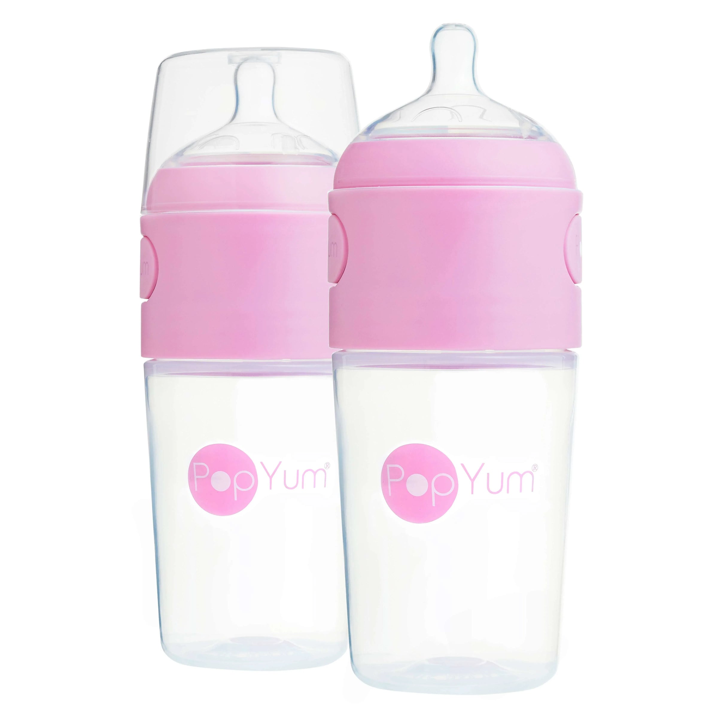 PopYum 9oz Anti-Colic Baby Bottle for Breast and Formula Feeding, 2-Pack, Pink, #2 Medium Flow Nipples - BIG FRENCHIES