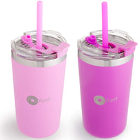 PopYum 13oz Insulated Stainless Steel Kids’ Cups with Lid and Straw, 2-Pack, Purple & Pink, stackable, sippy, baby, child, toddler, tumbler