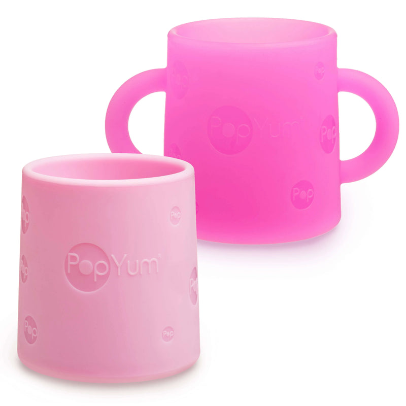 PopYum Silicone Training Cup 2-Pack for Baby and Toddler, handles, BPA Free, self feeding training, tumbler (electric purple and orchid pink) - BIG FRENCHIES
