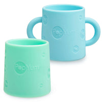 PopYum Silicone Training Cup 2-Pack for Baby and Toddler, handles, BPA Free, self feeding training, tumbler (sky blue and mint green) - BIG FRENCHIES