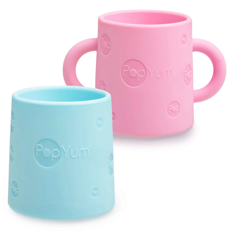 PopYum Silicone Training Cup 2-Pack for Baby and Toddler, handles, BPA Free, self feeding training, tumbler (orchid pink and sky blue) - BIG FRENCHIES