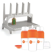 PopYum 9 oz Orange Formula Making Baby Bottle 3-Pack with Gray Drying Rack Bundle - BIG FRENCHIES