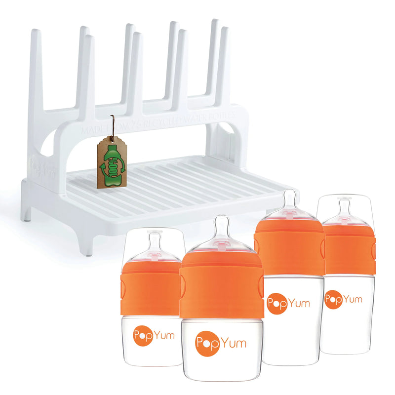 PopYum Orange Formula Making Baby Bottle Set 4-Pack with White Drying Rack Bundle - BIG FRENCHIES