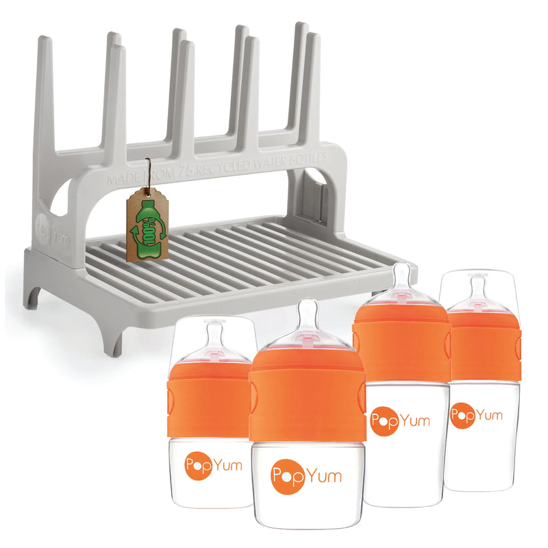 PopYum Orange Formula Making Baby Bottle Set 4-Pack with Gray Drying Rack Bundle - BIG FRENCHIES