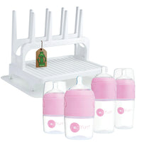 PopYum Pink Baby Bottle Set 4-Pack with White Drying Rack & Clear Drying Mat Bundle - BIG FRENCHIES