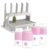 PopYum 9 oz Pink Formula Making Baby Bottle 3-Pk with Gray Drying Rack & Clear Drying Mat Bundle - BIG FRENCHIES