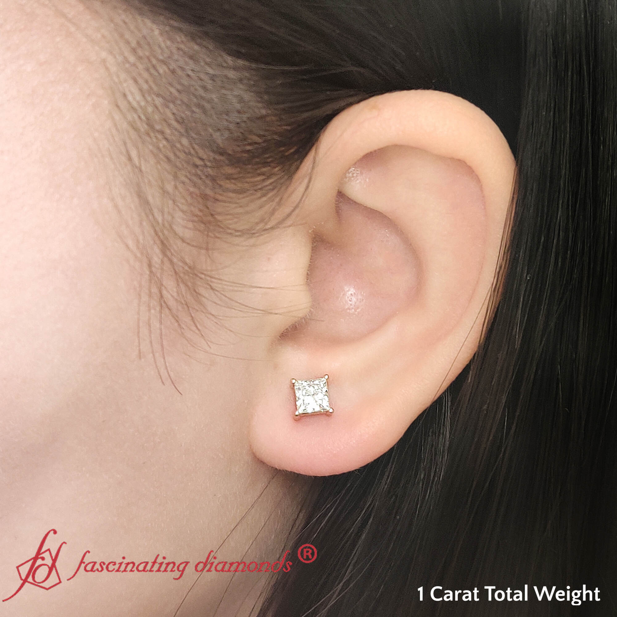 Princess-Cut Diamond Solitaire Stud Earrings (1 - 10ct | GIA & IGI Certified)